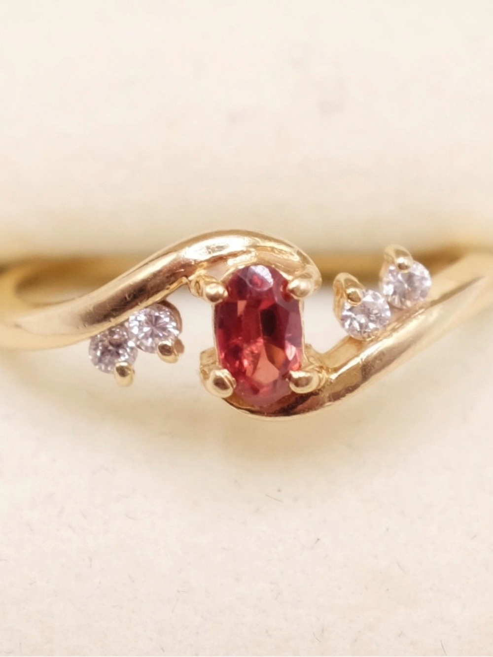 Vintage 14k Yellow Gold Garnet and Diamond Ring - Size 6